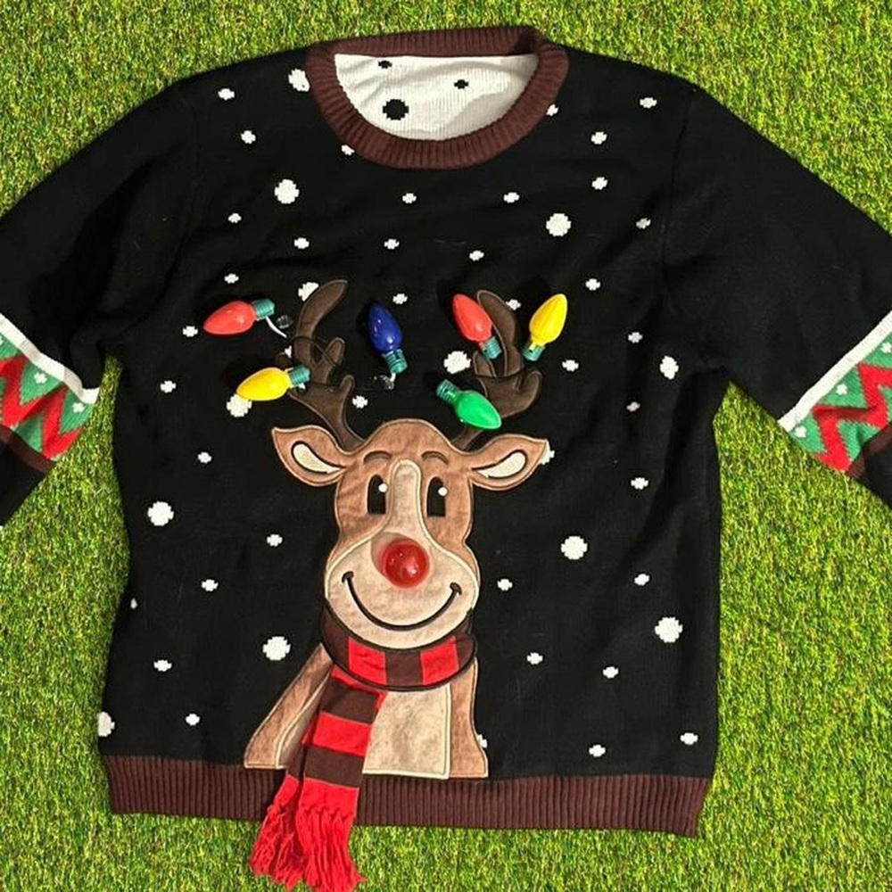 Festive Reindeer Black Sweater